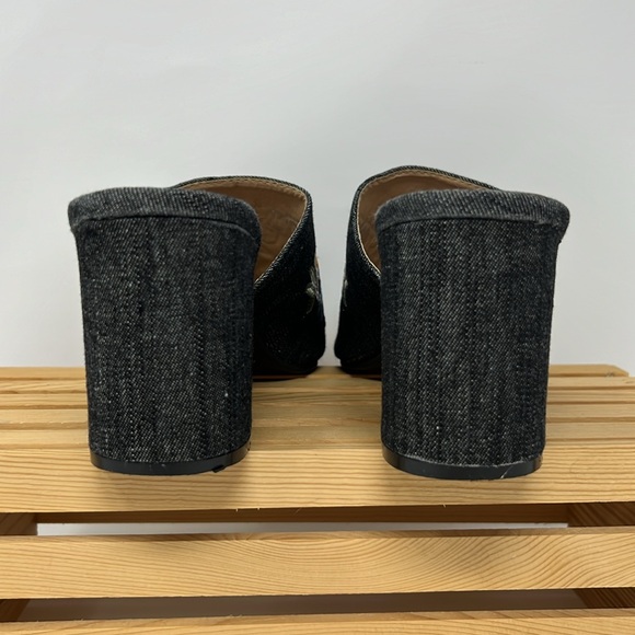 Hype Embroidered Open Toe Block Heel Denim Slip-on Mules Sz. 9 - Picture 5 of 13